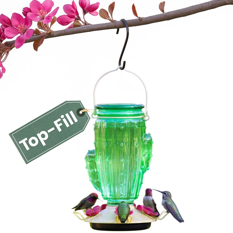 Perky-Pet Cactus Top Fill Glass Hummingbird Feeder with Built-in Bee Guards & Removable Perches - 32 oz Nectar Capacity - Hummingbird Feeder for Outdoors - 9111-1SR - Image 1